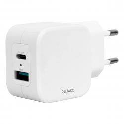 Deltaco Usb Wall Charger, 1x Usb-a, 1x Usb-c Pd 20 W,white - Oplader